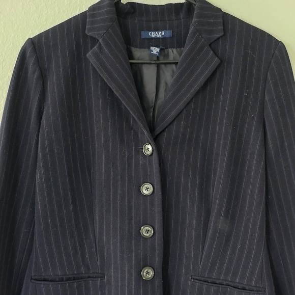 Chaps Womens Blazer sz 8 navy Blue Sport Jacket Striped Career - Picture 2 of 10